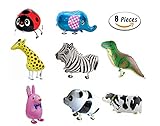 Hraindrop 8pcs Walking Animal Balloons, Birthday Party Decor Children Kids Gift - Including Elephant, Dinosaur, Giraffe Beetle, Panda, Cow, Bunny, Zebra, mixes pet party