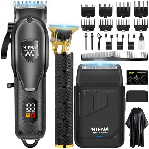 HIENA PRO Professional Hair Clipper Set for Men, Electric Foil Shavers and Beard Trimmers, Cordless Barber Clippers with LED Display, R-Type Adjustable Blade, Hair Cutting Kit, Gifts for Men