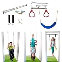 DreamGYM Indoor Swing - Trapeze Bar & Gymnastic Rings Combo and Rope Swing for Doorway Gym