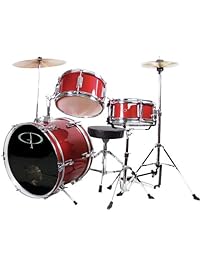 GP Percussion GP50RD Complete Junior Drum Set (Red, 3-Piece Set)