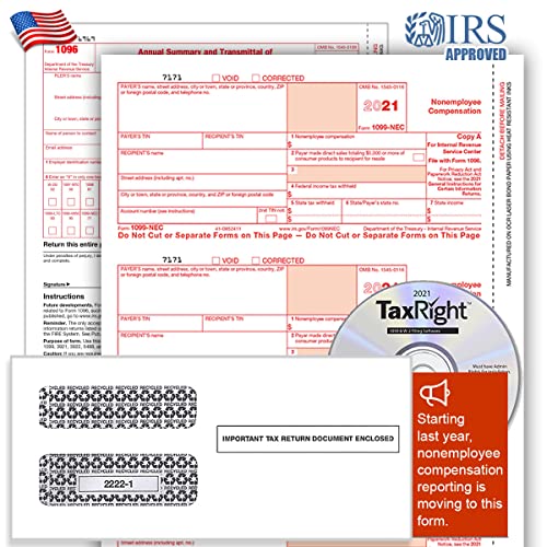 1099 NEC Tax Forms (Replaces 1099 MISC) for 2021 4Part Form Sets for 5