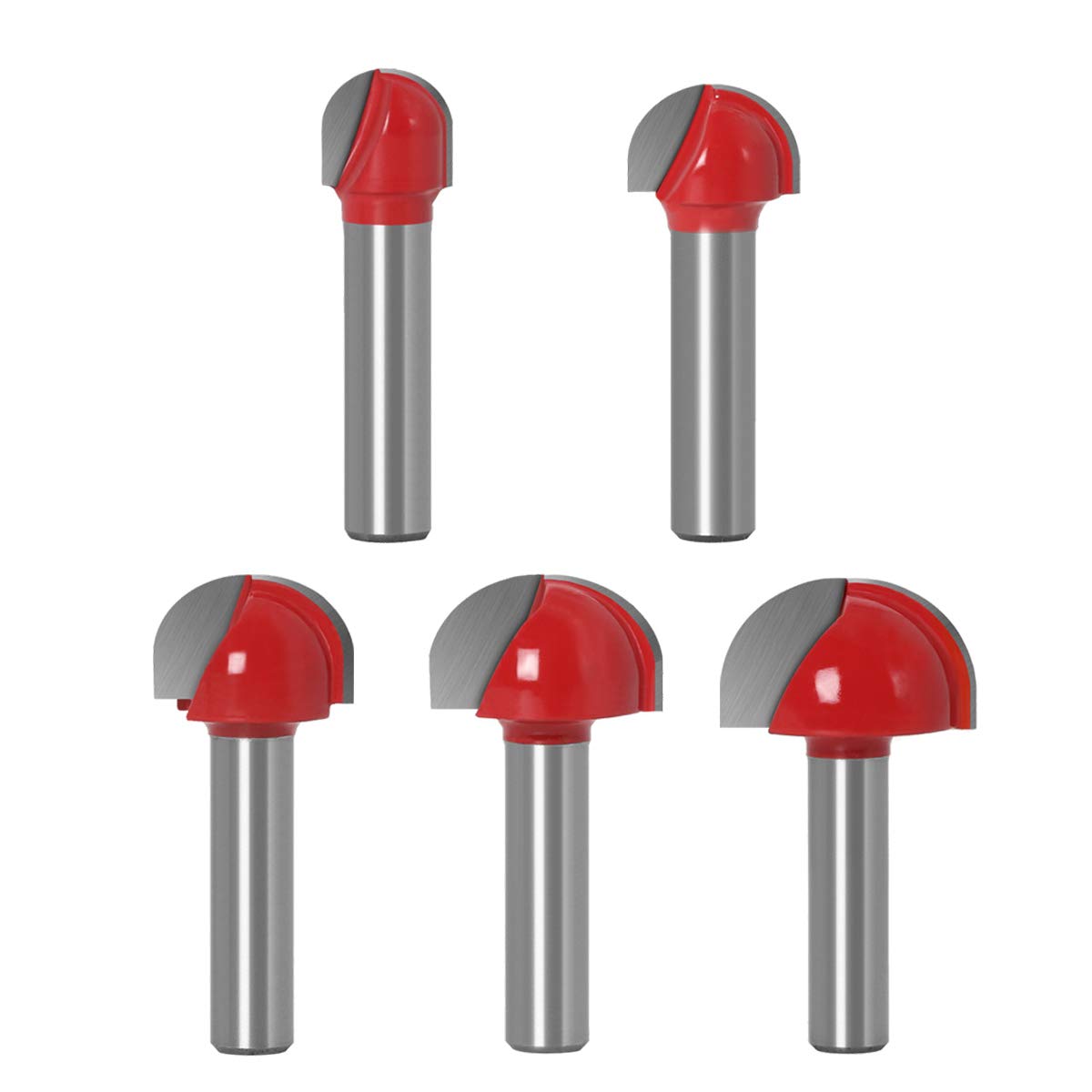 Saipor 5-Piece 8 mm Shank Round Nose Cove Core Box Cutter Carbide Router Chamfer Cutter Ball Cutter Woodworking Cutter (Diameter 12/16/19/22/25.4 mm)