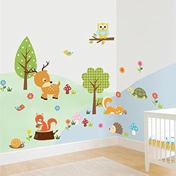 Ouneed Wandaufkleber Wandtattoo Wandsticker Waldtiere Eulen Kinderzimmer Schlafzimmer Hintergrund Wandaufkleber Amazon De Kuche Haushalt