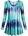 Miusey V Neck T Shirts Women, Long Sleeve Flared Comfy Shirt Flowy Loose Fit Knit Basic Casual Tunic TopsBlue Green X-Large