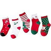 YXBQueen Boys Girls Christmas Socks Kids Socks Children Santa Claus Toddler Socks Cotton Crew Socks for Boys 5 Pairs