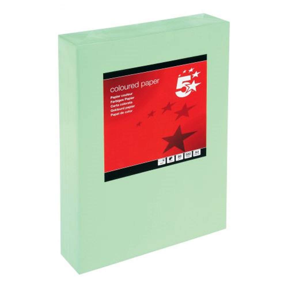 5 Star 936283 Coloured Copier Paper Multifunctional Ream-Wrapped 80gsm A4 Medium Green [500 Sheets]