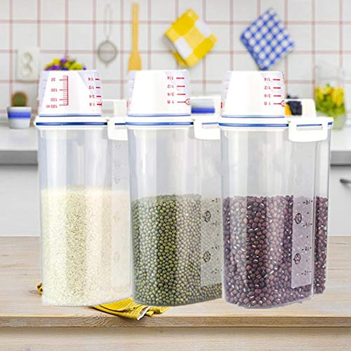 JISETY 2Kg Plastic Food Cereals Bean Rice Grain Storage Container with Measuring Cup New