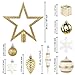 ITART 122ct Christmas Tree Ornaments Decorations Assortment Including Tree Topper Balls Snowflakes Stars Pine Cones Miniature Gift Boxes Tinsel and Beads Garlands Finial (White and Gold)