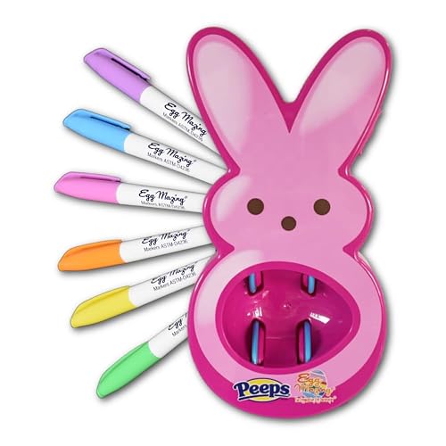 The Eggmazing Easter Egg Decorator - Peeps Bunny - Arts and Craft Set Includes 6 Colorful Markers - Pink - Packaging May Vary