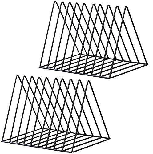 Xihaoer 2pcs Magazine Rack Book Record Holder, Desktop Iron Storage Rack Bookshelf Multifunction Triangle File Organizer Decor Home Office (Black)