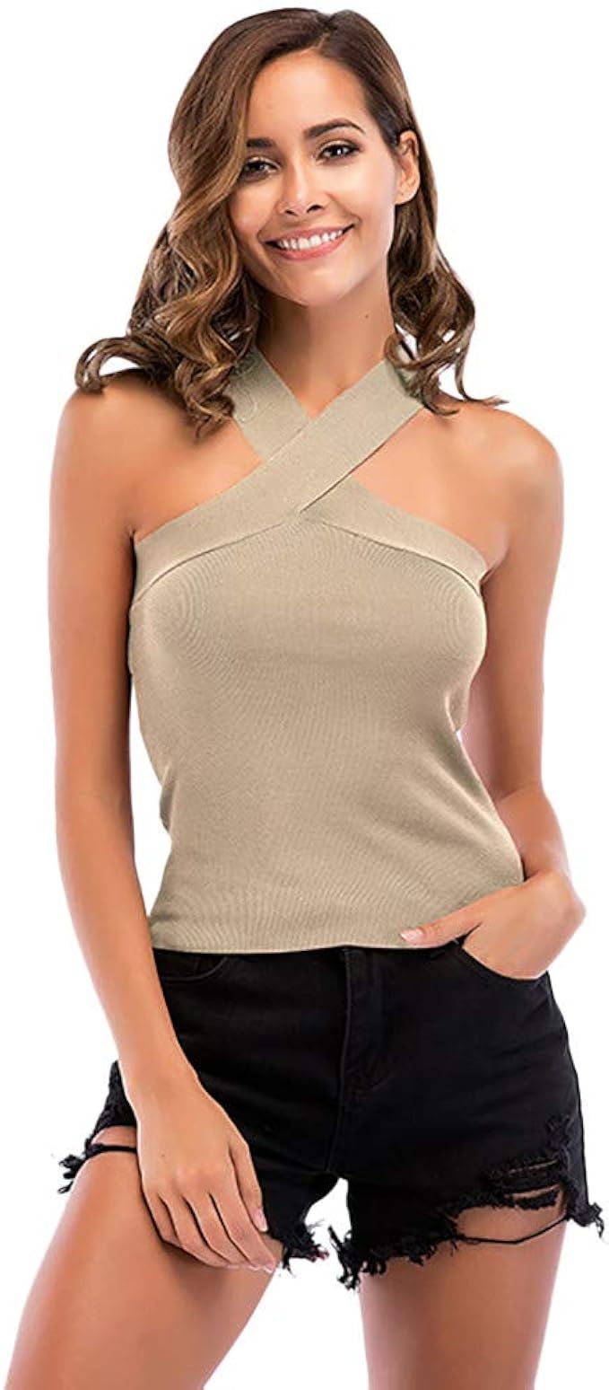 white criss cross halter top