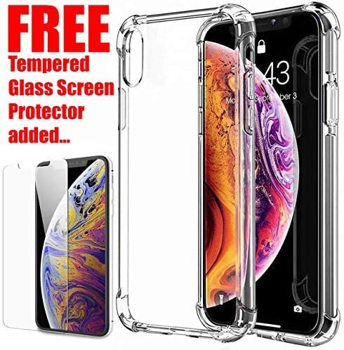 VAYU apple iphone XS MAX crystal clear case and FREE glass screen protector-New Flexible Cover Designed 2019(Anti-Scratch/Shockproof/Shock Absorption Bumper Corners)Ultra Transparent Thin Phone Cover