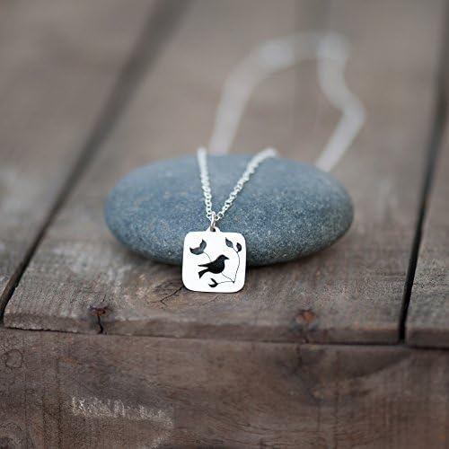 Bird on a Branch Necklace Hand Sawn from Sterling Silver