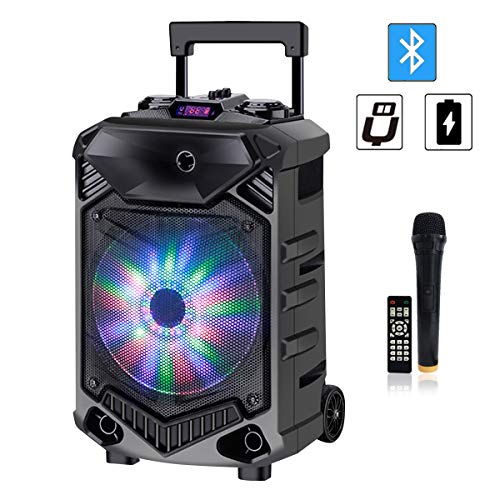 Shinco Bluetooth Karaoke Speaker, 12-inch Subwoofer PA System, Portable Karaoke Machine with Wireless Microphone, Flashing Party Light