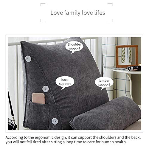 Velvet Adjustable Triangle Back Wedge Cushion Pillow with headrest, Washable Nordic Simple Korean for Bed, Bay Window, Sofa, Office, Chair, Zipper Removable Long Rest Soft Throw Pillows - Wine Red