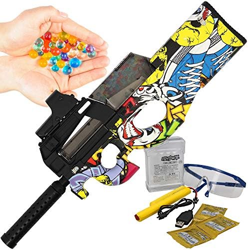 GelSoft­™ USB Electric Secret Service Kids Full Auto Soft Water Crystal Ammo P90 Toy Gun Blaster Rifle - Yellow Graffiti New for 2019