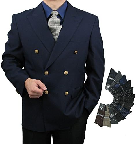 Men's Classic Fit Double-Breasted Blazer Jacket Sports Coat w/One Pair of Dress Socks