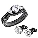 FlameReflection Stainless Steel Wedding Ring Set for Women Bridal Engagement Band Round CZ Three Stone