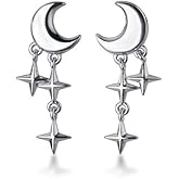 SLUYNZ 925 Sterling Silver Tiny Moon Star Earrings Studs for Women Teens Small Moon Studs Earrings Star Drop