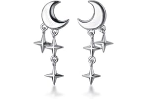 SLUYNZ 925 Sterling Silver Tiny Moon Star Earrings Studs for Women Teens Small Moon Studs Earrings Star Drop
