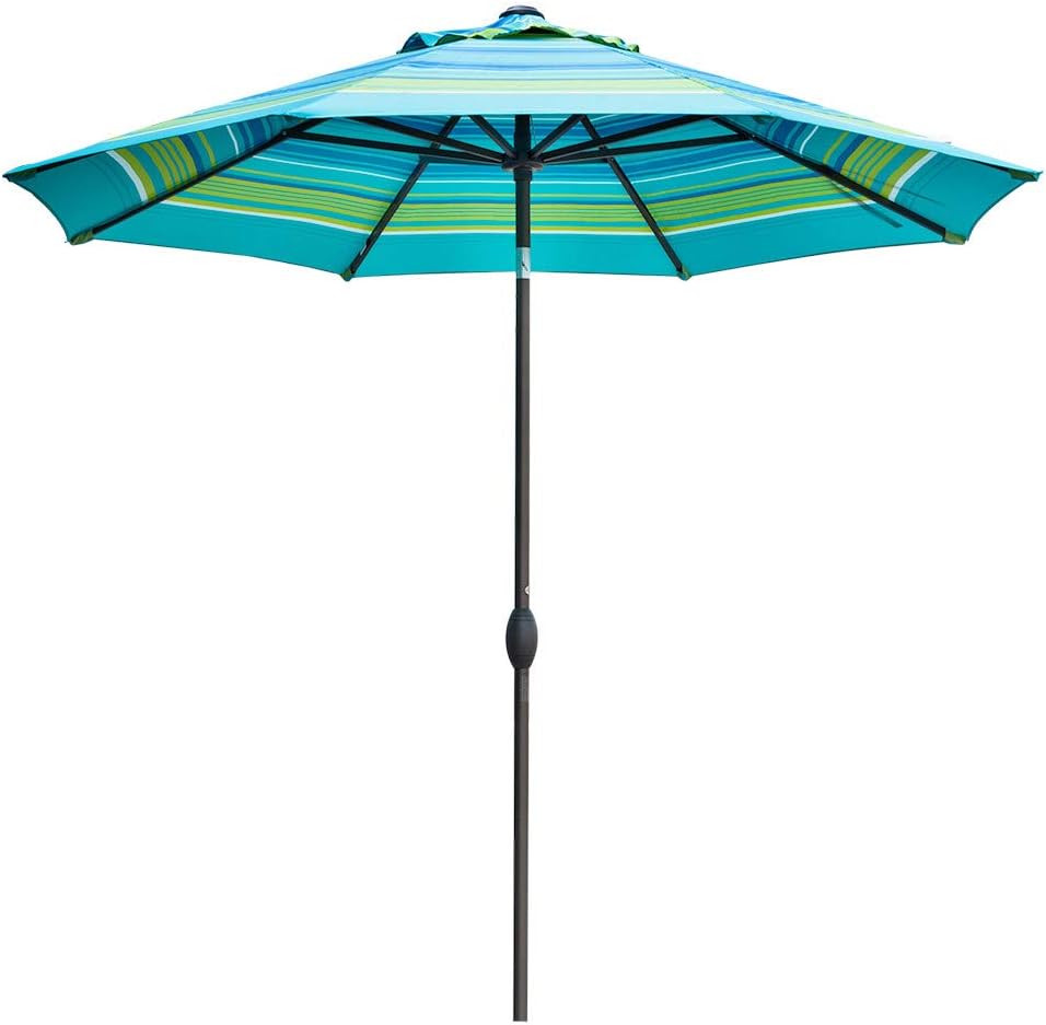 Abba Patio 9 Feet Patio Umbrella Market Outdoor Table Umbrella with Auto Tilt and Crank, Turquoise Striped
