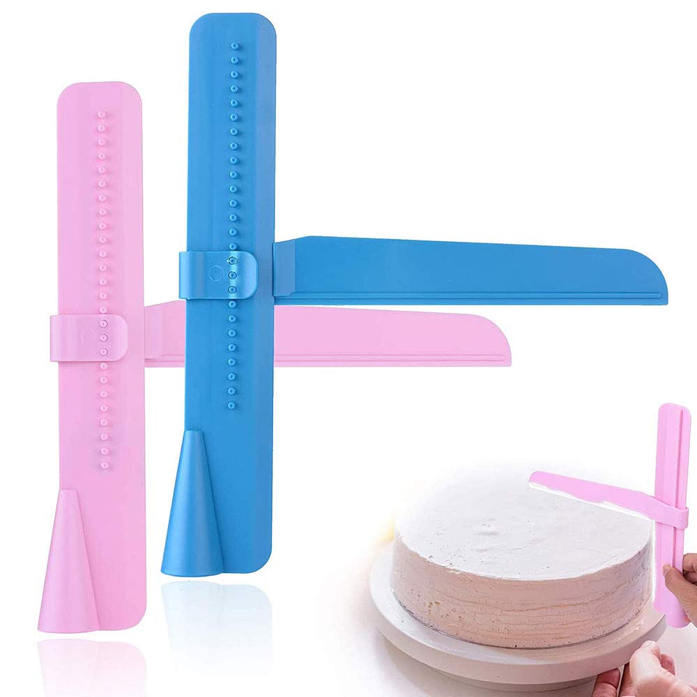 Adjustable Cake Scraper,2pcs Pink & Blue Icing Smoother Fondant Smoothing Tool for Spreading Frosting on Cakes