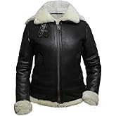 EDGESTYLE Women's B3 Shearling Bomber Jacket RAF Aviator Pilor Genuine Sheepskin Leather Jacket Removable Hoodie