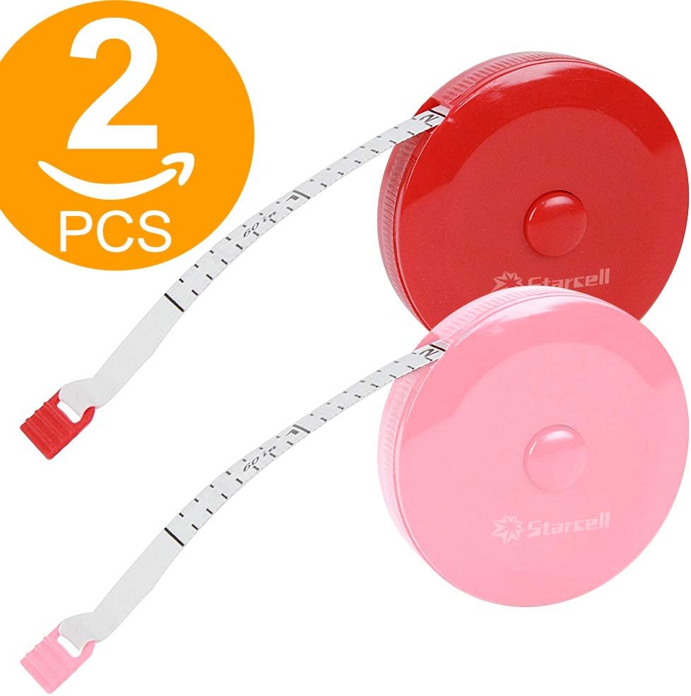 Starcell 2 pcs 1.5m 60" Retractable Round Fabric Tape Measure with Casing (Random Colour)