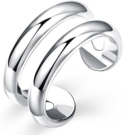 FASHAYAY Women's Adjustable Open Double Line Ring 18ct Gold/Silver Plated Ring Thumb Rind Midi Knuckle Ring Size 7(platinum-plated)