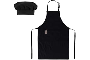 AURYA Kids Apron and Chef Hat Set-Adjustable Child Apron for Boys and Girls for Cooking Baking