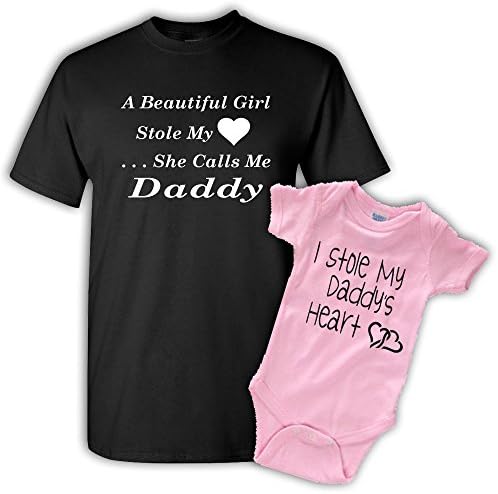 Beautiful Girl, Father Daughter T-Shirt Set, Black Adult Medium + 6 Month Pink Bodysuit