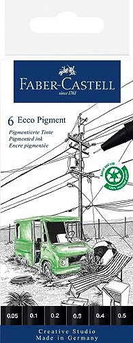 Faber-Castell Art & Graphic Ecco Pigment Allblack Fineliner, Multicoloured, Wallet of 6, for Art, Craft, Drawing, Sketching, Home, School, University, Colouring