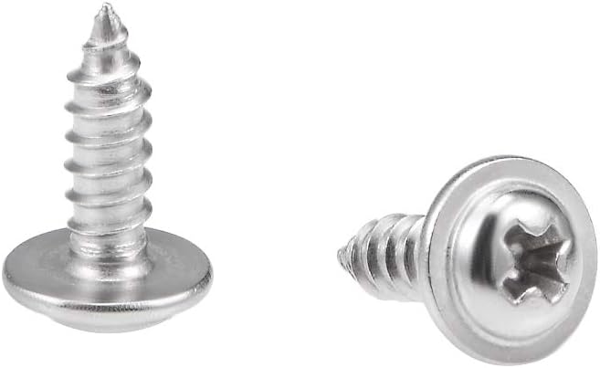 sourcing map 2.6x8mm Self Tapping Screws Phillips Pan Head With Washer Screw 304 Stainless Steel Fasteners Bolts 50Pcs