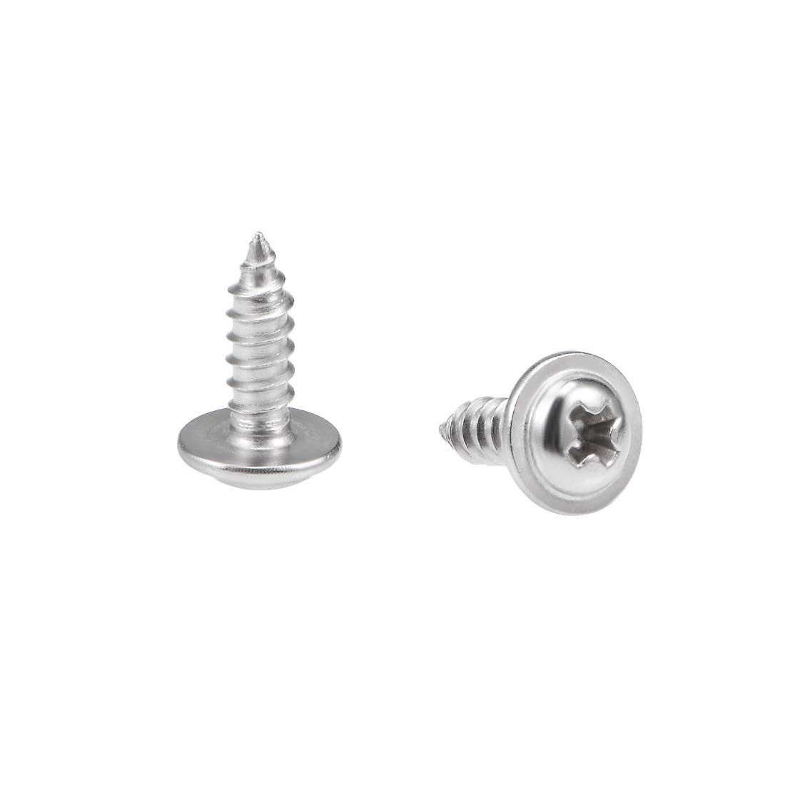 sourcing map 2.6x8mm Self Tapping Screws Phillips Pan Head With Washer Screw 304 Stainless Steel Fasteners Bolts 50Pcs