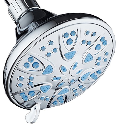 AquaDance 5504 Antimicrobial - Anti-Clog High-Pressure 6-Setting Head with Microban Nozzle Protection from Growth of Mold, Mildew & Bacteria for Stronger Shower 4", Aqua Blue Jets