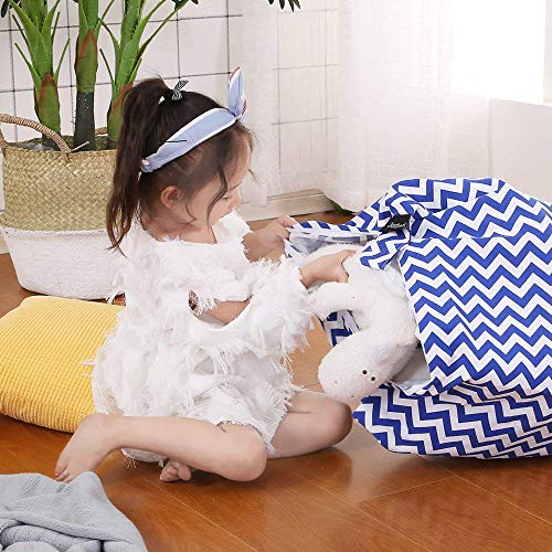 Stuffed Animal Bean Bag Storage for Kids and Adults. Premium Canvas Bean Bag Chair Cover - Cover ONLY(Chevron Print Blue 200L/52 Gal) - Thumbnail 5