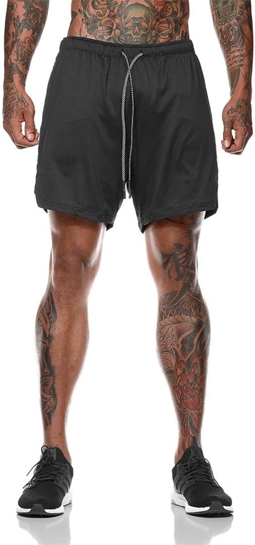 Akk Men's 2 in 1 Running Shorts Workout Training Yoga Gym Sport Short Pants with Zipper Phone Pockets: Clothing