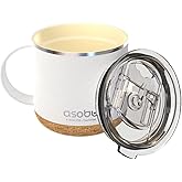 asobu Infinite Stainless Steel Insulated Coffee Mug with Inner Ceramic Coating and Cork Coaster 16 Ounce (White)