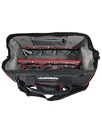 Husky 18 pulgadas boca grande, 43 bolsillos 1680 Denier tela Contractor bolsa con doble cremallera superior, soporte de tarjeta de visita y correa de hombro