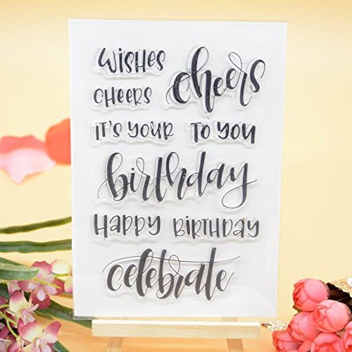 WooYangFun Joyful Home 1pc Wishes Cheers to your Birthday Rubber Clear Stamp for Card Making Decoration and Scrapbooking