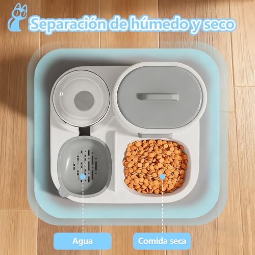 CALLECK Comedero y Bebedero Automático 2 en 1 para Perros y Gatos, Depósito de Comida 1.6 kg y Agua 0.8 L, Base Antideslizante, Antipolvo, Desmontable y Fácil de Limpiar