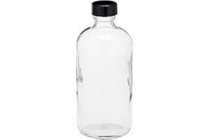 J.G. FINNERAN JG Finneran D0149-8 Clear Borosilicate Glass Standard Boston Round Bottle with Black Phenolic Closure, PE Cone Lined, 24-400mm Cap Size, 8oz Capacity (Pack of 12)
