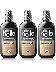 Hello Activated Charcoal Extra Freshening Mouthwash, Natural Fresh Mint and Coconut Oil, Fluoride Free, Alcohol Free, Vegan, SLS Free and Gluten Free, 16 Fl Oz (Pack of 3)