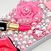 iPhone SE Case,iPhone 5S/5 Case - Mavis's Diary 3D Handmade Bling Crystal Red Lips Lipstick Pink Heart Bow Pearls Diamonds Hard White Cover