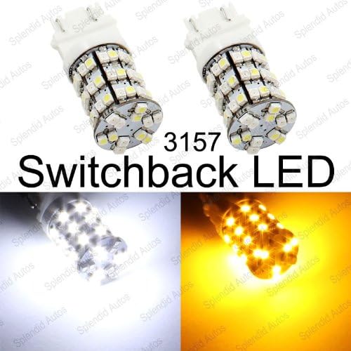 Splendid Autos 3157 3457 3057 Switchback LED 60-SMD Turn Signal Light Bulbs + Resistors (2 Pieces)
