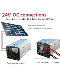 giandel Inversor de potencia de 24V DC a 120V AC con regulador de carga solar de 20A, Plateado