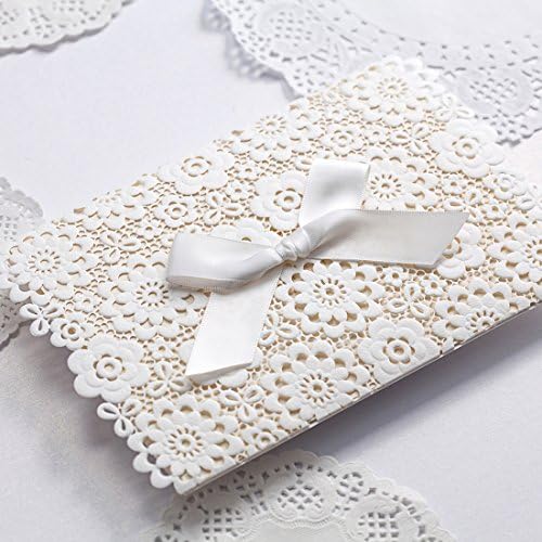 VEMELKA Laser Cut Wedding Invitations Cards with Bow Set of 50pcs Invite Card for Engagement-Graduation-Bridal-Shower CW5059