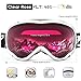 ZIONOR Lagopus Ski Snowboard Goggles UV Protection Anti fog Snow Goggles for Men Women Adult Youth VLT 46% White Frame Clear Rose Lens