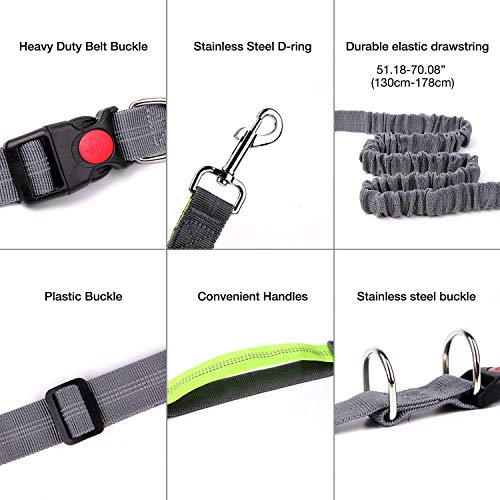 YIHATA Hand Free Hands Dog Leash 6FT Bungee Running Leashes for Dogs Reflective Backpacking Waist Belt Adjustable Biking Rugged Woaat Collar Halti Muzzle Night, Ideal for Small, Medium, Large Dogs - Thumbnail 2