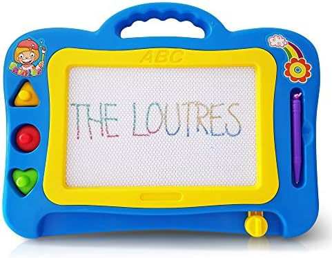Magnetic Drawing Board for Kids &amp; Toddlers with 3 Stamps, perfect size for travel, Erasable Colorful Magna Doodle Sketch Board &amp; Pen, Preschool Learning and Educational Toy (blue)